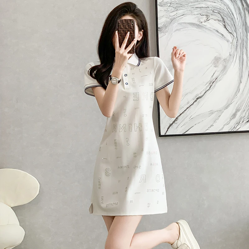 2025夏季新款时尚烫钻休闲短袖POLO衫连衣裙
