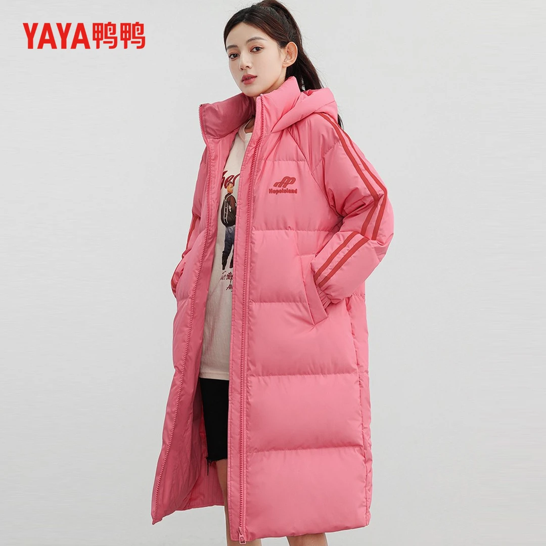 YAYA/鸭鸭长款羽绒服女2023秋新连帽韩版加厚过膝户外保暖冬季厚L