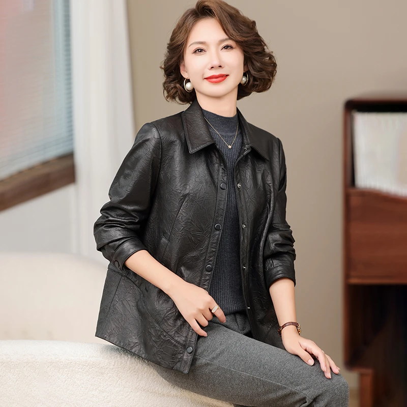 卡宣尼海宁真皮皮衣外套女2024秋季新款高级别致短款绵羊皮黑色