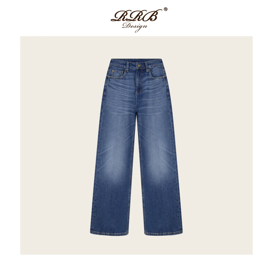 RRB Design 「复古轮廓」复古显瘦洗水棉弹力直筒牛仔裤