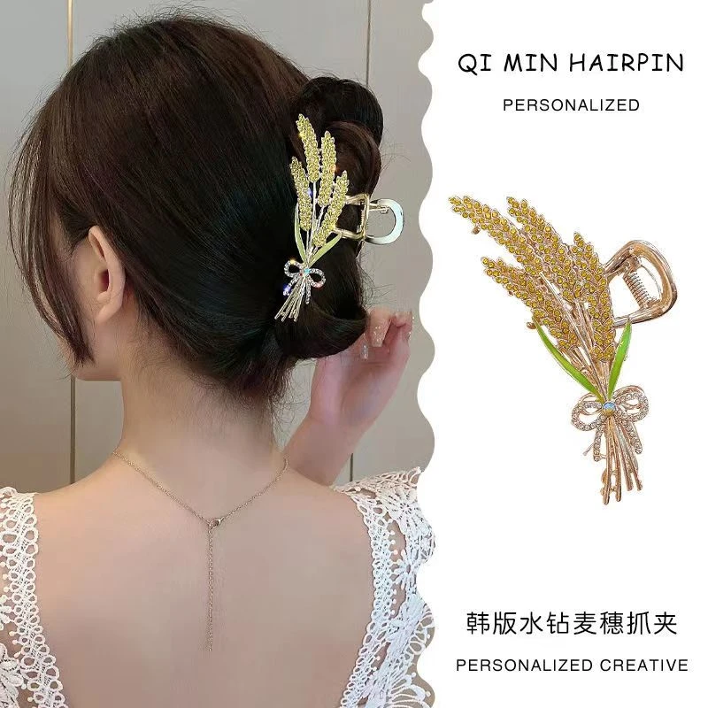 锌合金发饰 慵懒抓夹高档发夹优雅闪钻抓夹麦穗发夹后脑勺鲨鱼夹