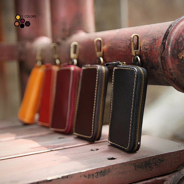 复古手工2024新款热销真皮汽车钥匙包6640男女款牛皮植鞣皮钥匙包