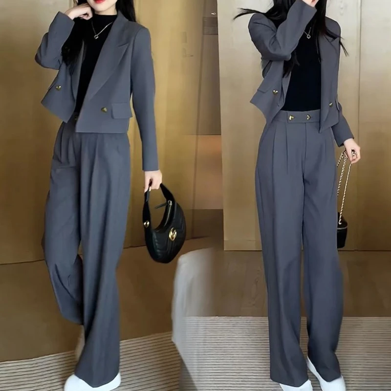 韩版小西装套装女2025秋季新款时尚洋气气质职业西服阔腿裤两件套