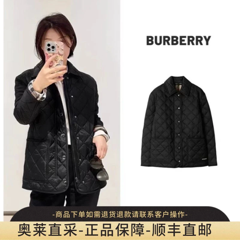 （现货）24FW奥莱新款 翻领格纹谷仓棉服 女款 黑色 8084194（05)