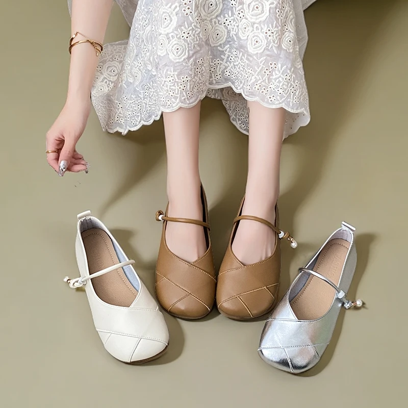 银色法式浅口平底单鞋女2024新款舒服不累脚配裙子百搭玛丽珍鞋女