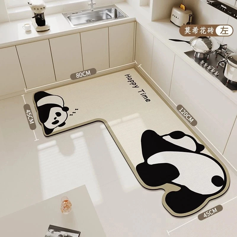 卡通厨房转角地垫灶台下异形吸水脚垫L型硅藻泥防滑吸油7字形地毯