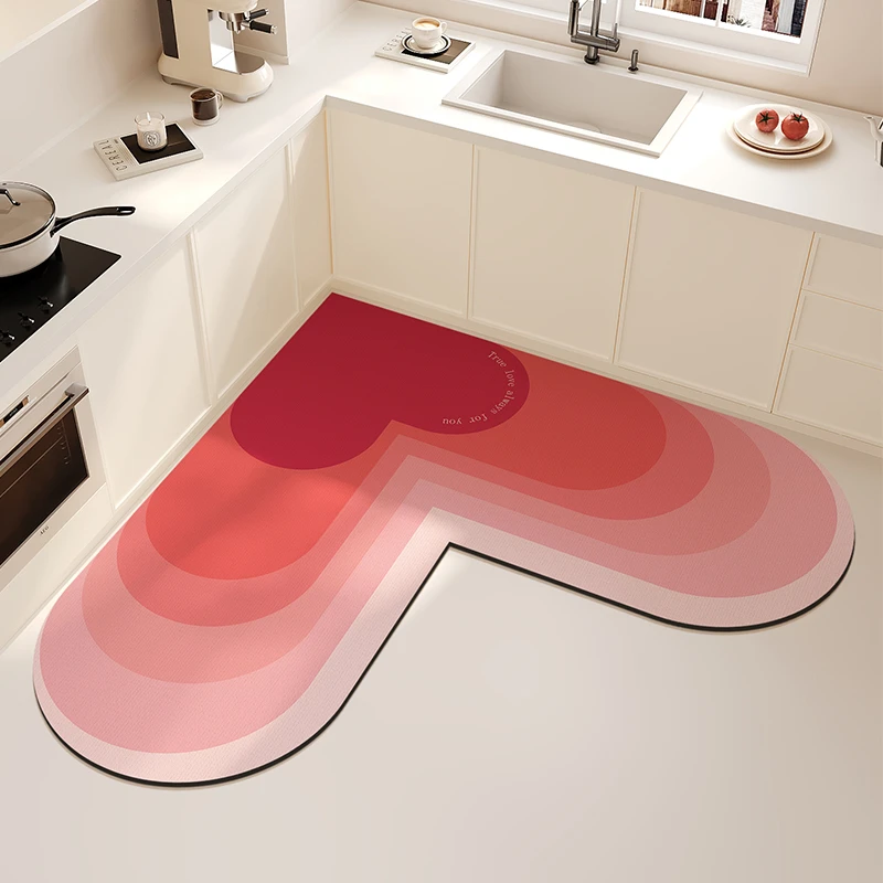 L形厨房专用地垫防水防滑防油可擦免洗脚垫子硅藻泥拐角转角地毯