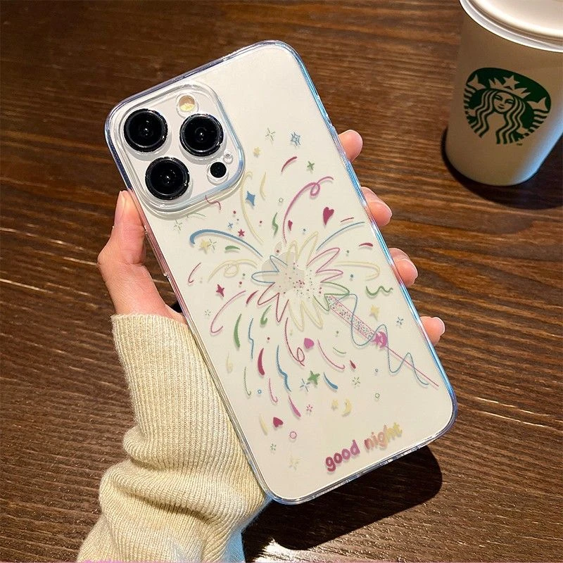 炫彩烟花苹果15promax手机壳iPhone14新款13透明12简约11软壳x女8