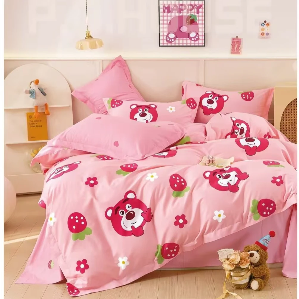 晟源定制 加密100%纯棉斜纹柔光棉-草莓宝贝床单被套枕套床品订制