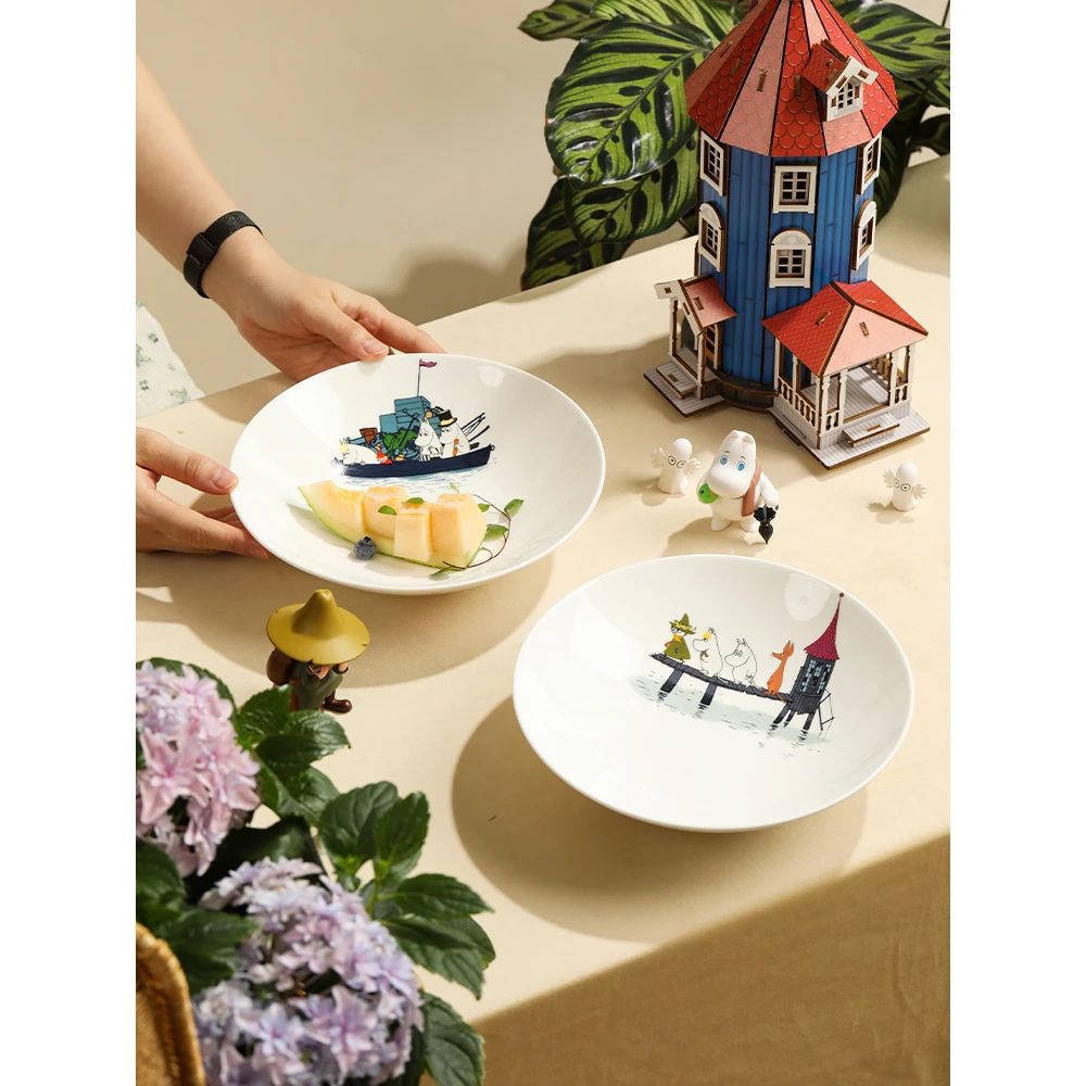 蓝莲花moomin姆明餐具骨瓷深盘家用餐盘菜盘汤盘创意可爱卡通圆盘