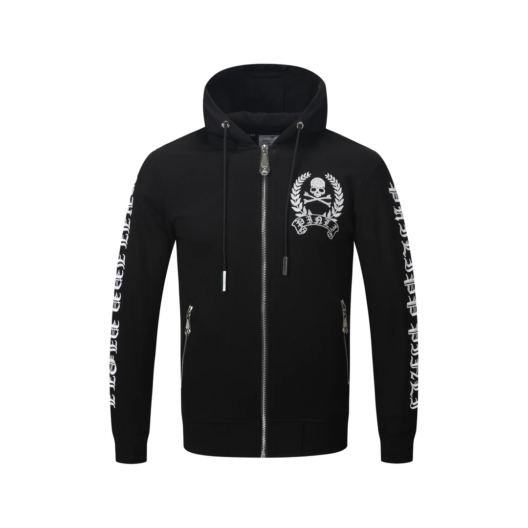 philipp pinli PHILIPPPINLI3D轻奢重工黑色休闲修身立领卫衣外套