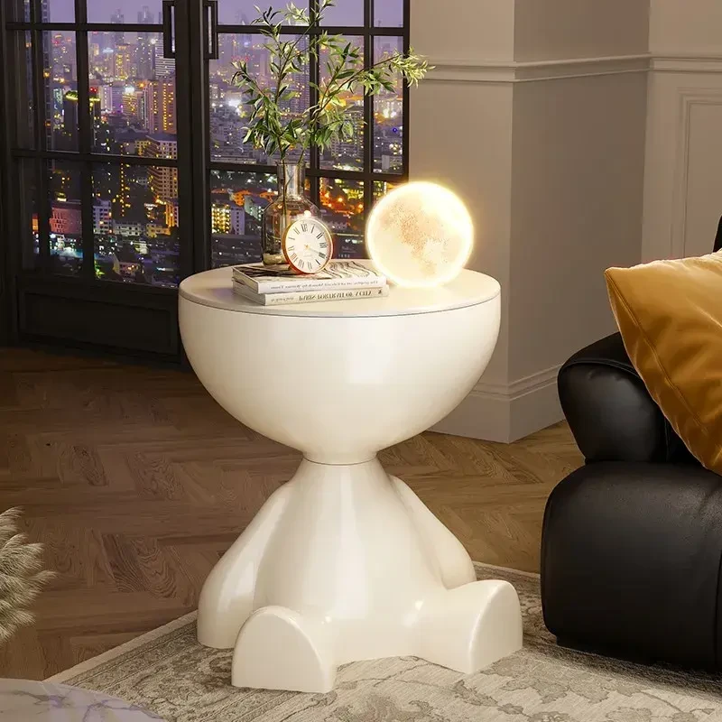 奶油风网红小熊小平头茶几奶油风家用客厅沙发边几移动小圆桌角几