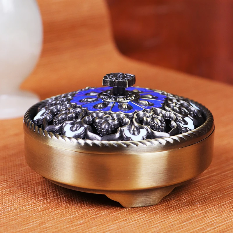 箁筝古典仿铜香炉盘香炉珐琅彩工艺合金香炉熏香家用古风香薰炉
