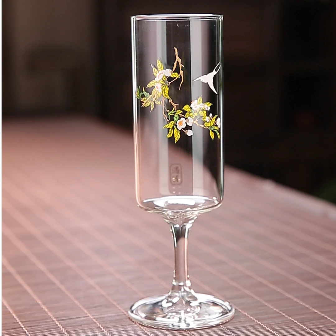 春归高脚玻璃杯绿茶专用冷泡茶杯夏季家用透明耐高温喝水侯魁杯