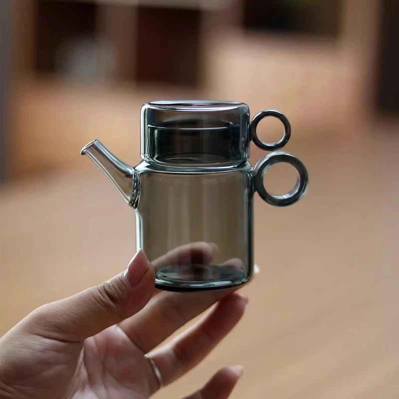 100ml迷你小泡壶 耐热玻璃一人泡茶壶多孔过滤花茶壶精致指环小壶