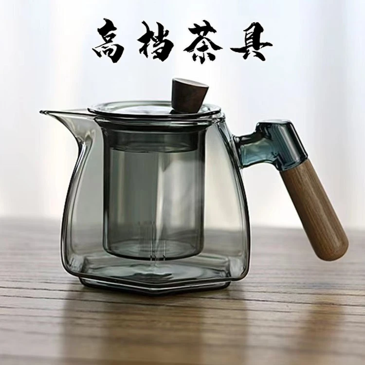 日式耐高温玻璃泡茶壶高档泡茶壶鹰嘴花茶壶六边透黑带过滤公道杯