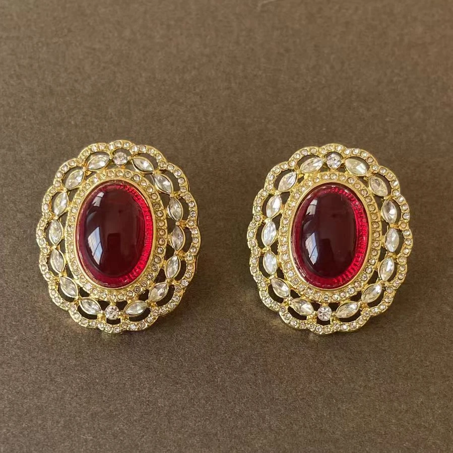 合金珐琅耳饰 2041 手工气质可爱红色百搭方形复古清新简约耳饰