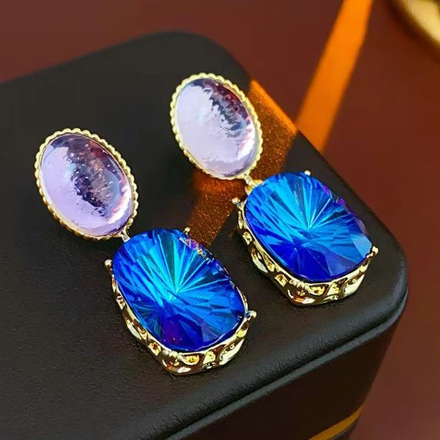 合金亚克力耳饰 2071 气质时尚简约蓝色中古精致vintage耳环