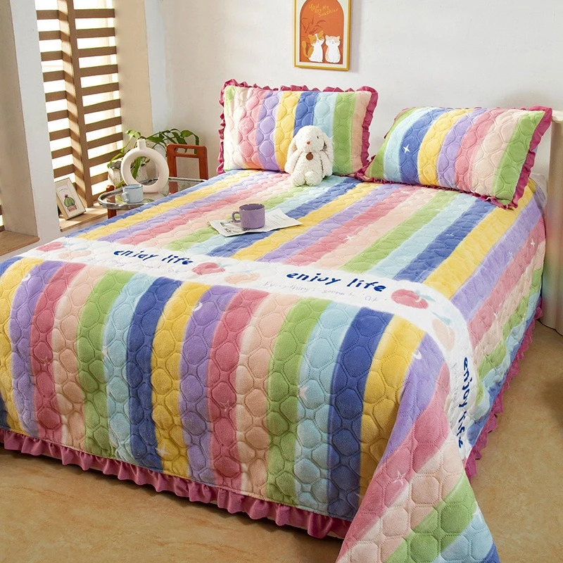 A类爆款牛奶绒加厚床盖可水洗可折叠通用榻榻米双面绗缝炕盖舒适