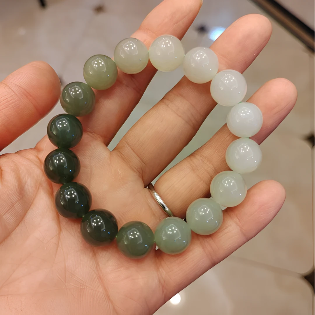 和田玉青海料一细湖水渐变13手串高净版时尚百搭