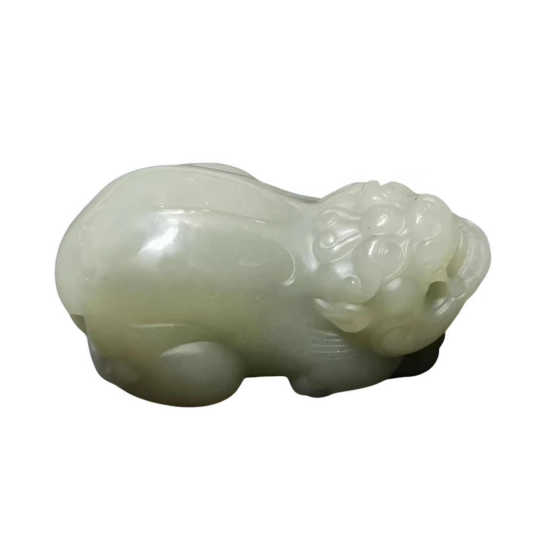 和田玉新疆料一细高清白貔貅手把件