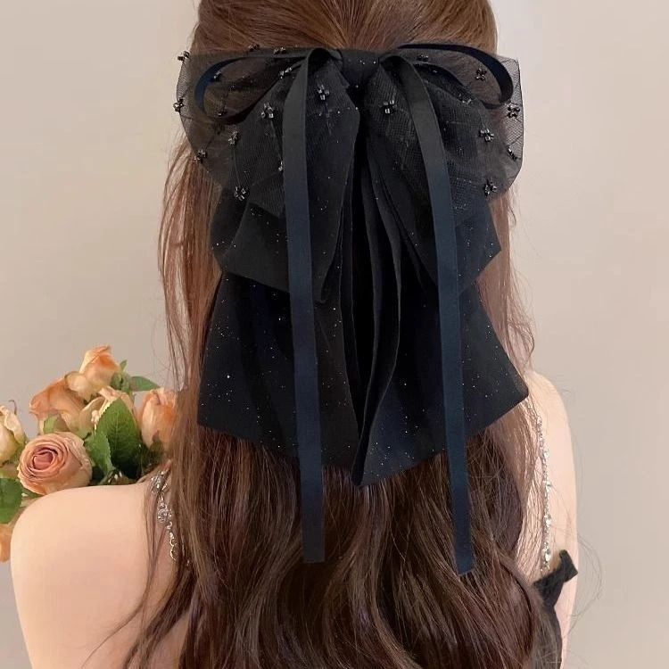 超仙网纱飘带蝴蝶结发夹法式简约精致芭蕾风马尾夹气质高级抓夹