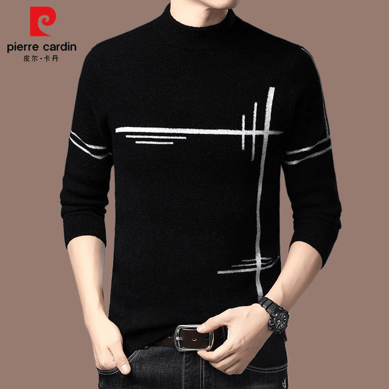 皮尔卡丹冬天羊毛衫男保暖加厚时尚休闲半高领高级男士毛衣针织衫