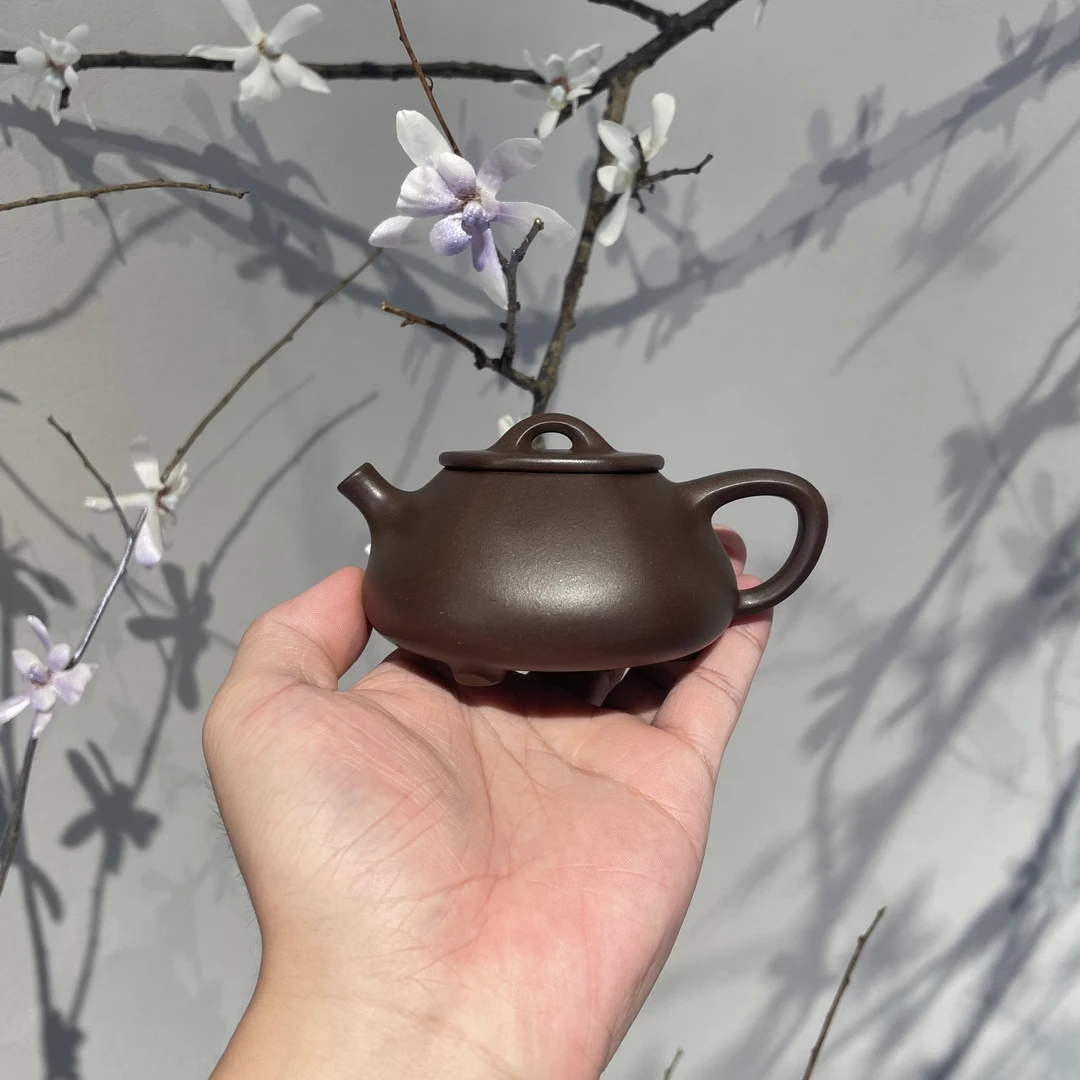 徐门【六方石瓢】围炉夜话高端茶器全手工紫砂壶六方石瓢老紫泥150c