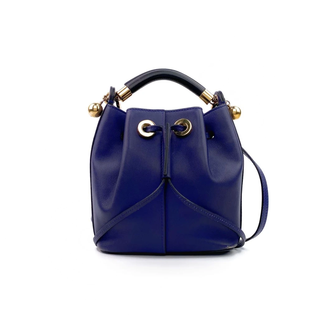 95新 Chloe/蔻依 宝蓝色牛皮抽绳水桶包