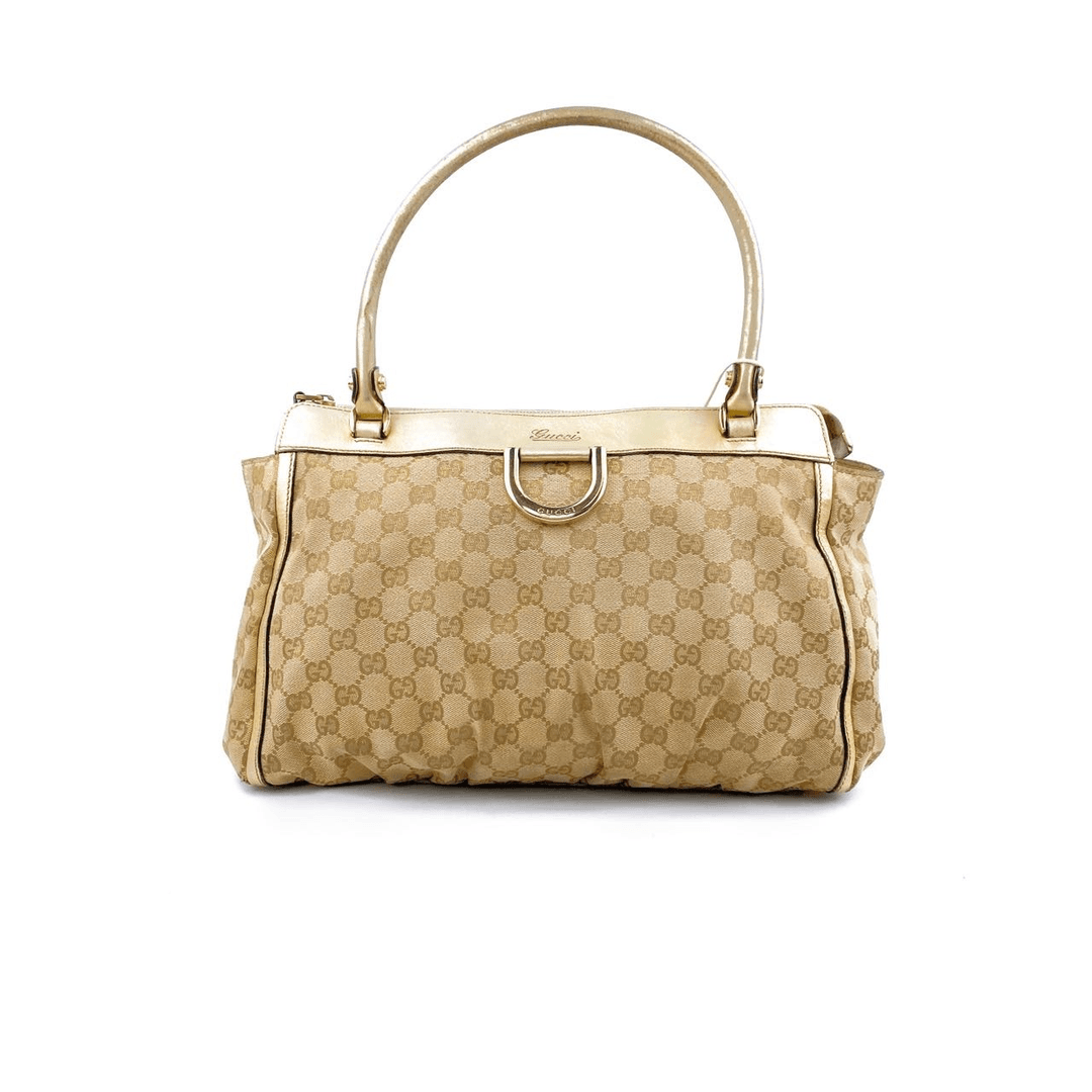 95新 GUCCI/古驰 老花拼皮金色手提单肩包