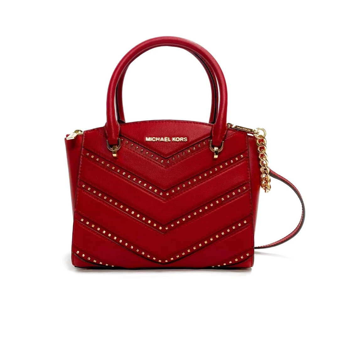 95新 MICHAEL KORS/迈克高仕 小号红色V纹小铆钉手提单肩包