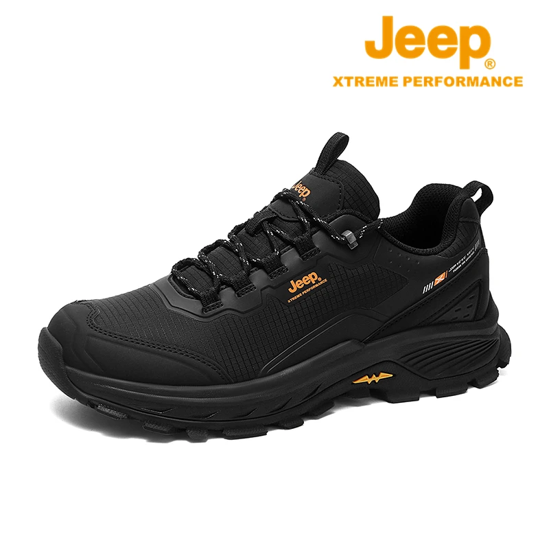 JEEP/吉普户外徒步登山鞋2024秋冬男士黑色系带耐磨软底轻便男鞋