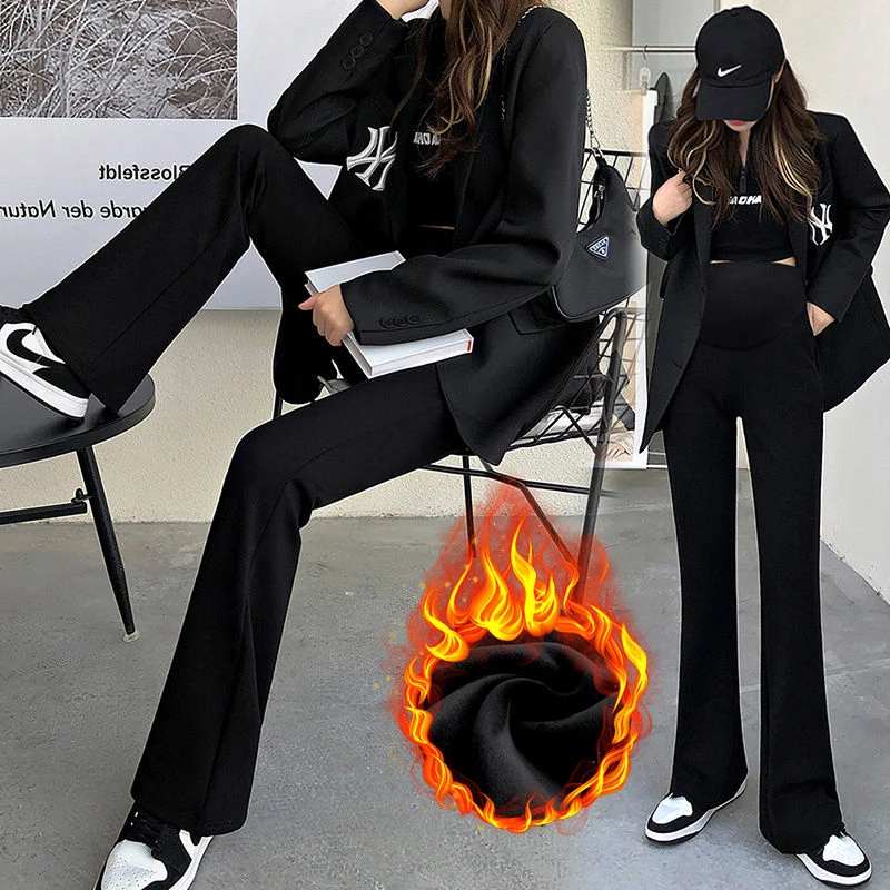 孕妇长裤春秋装外穿显瘦孕早期阔腿裤秋冬装加绒加厚休闲喇叭长裤