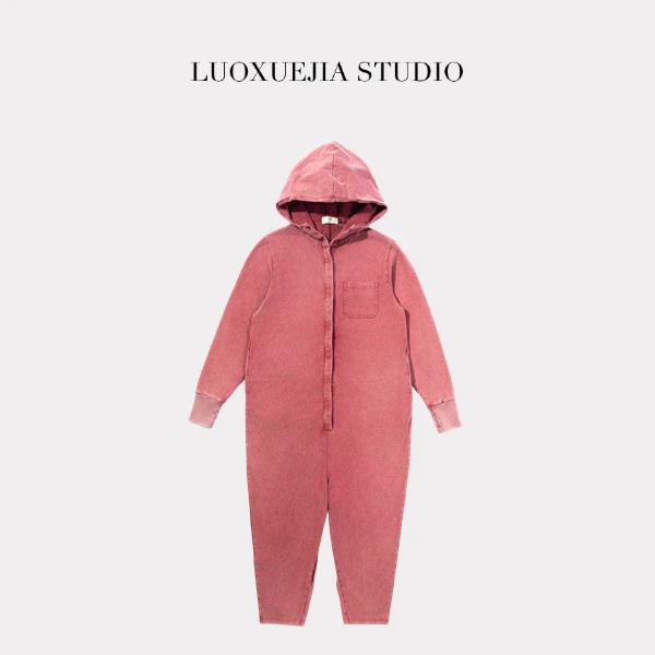 LXJ24407「都市岛屿」文艺范做旧洗水连帽宽松连体裤