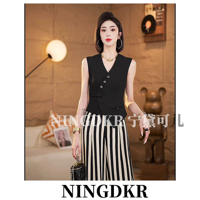 可A30515设计感不规则斜扣西装马甲女显瘦气质百搭坎肩马夹背心