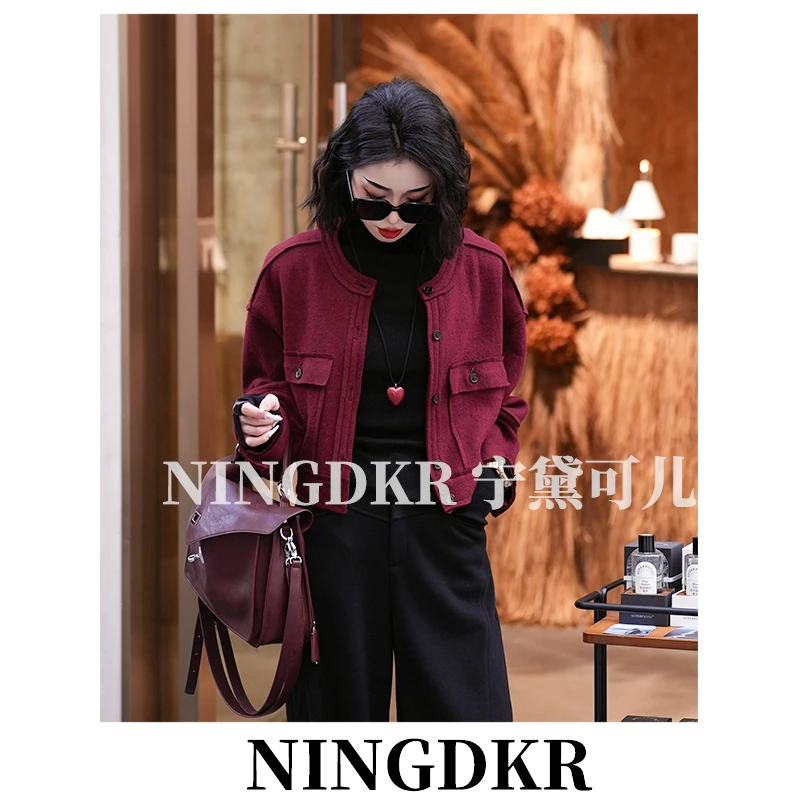 可A30905安可拉红穿搭小香风毛呢外套女超好看高级感宽松显瘦短款