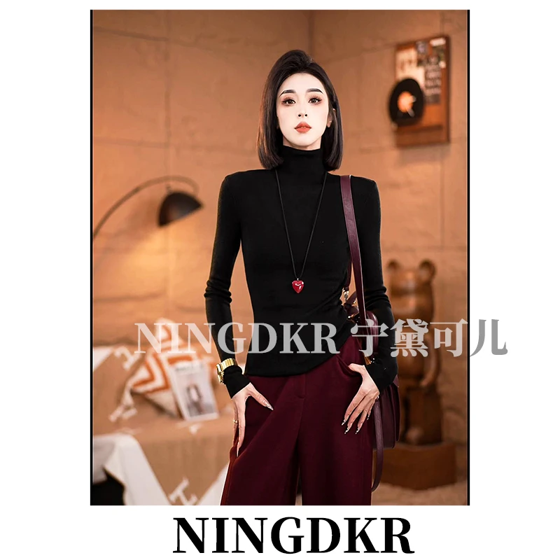 可A31007堆堆领针织打底衫女秋冬内搭可外穿毛衣高领修身显瘦上衣