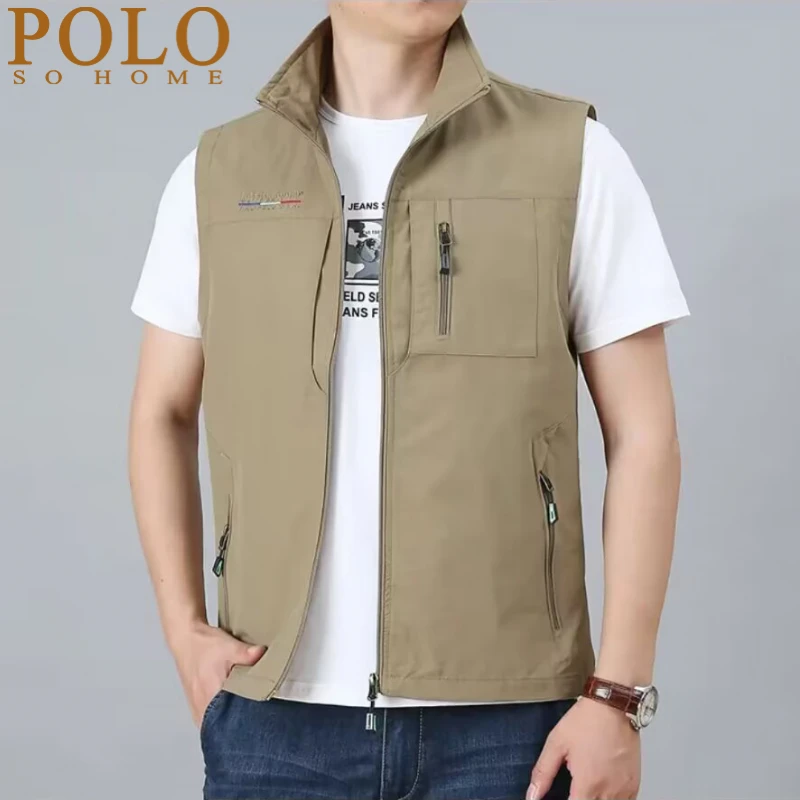 保罗户外马甲男多口袋宽松立领背心休闲马夹休闲工装大码钓鱼外套