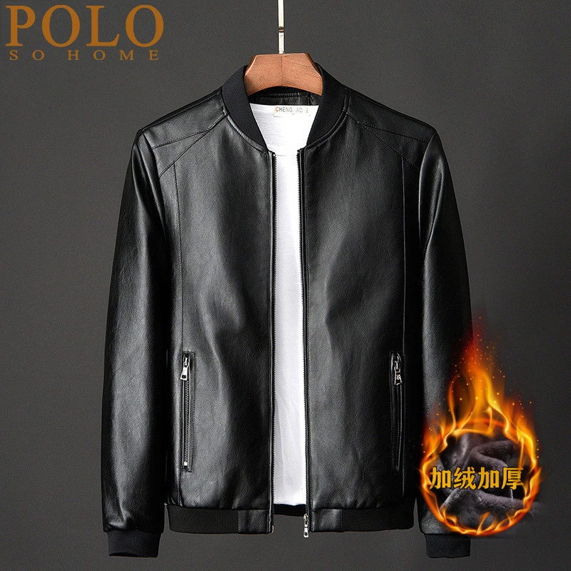 美国保罗皮衣男士外套青年棒球领春秋季新款夹克冬装大码加绒上衣