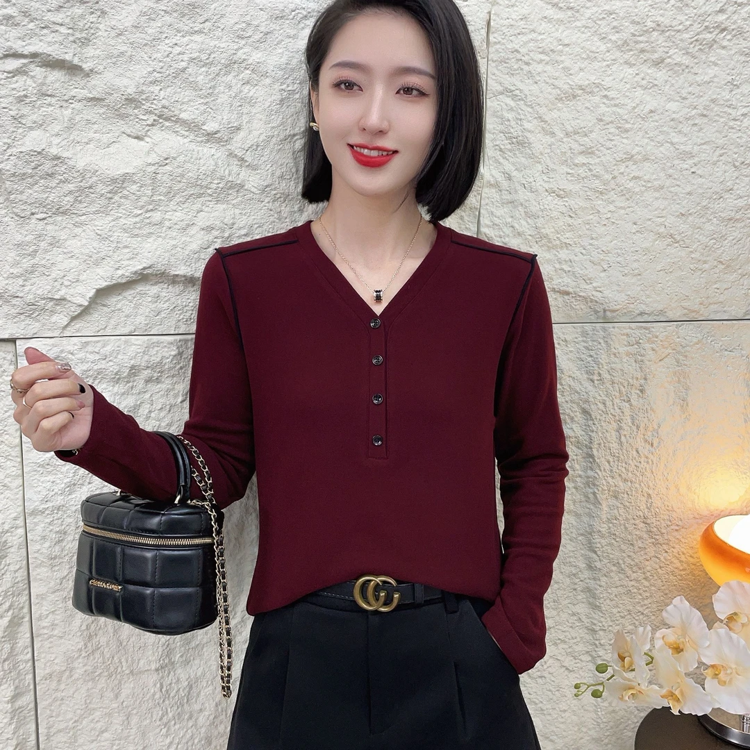 【韩紫朵 】2025新品气质V领洋气时尚长袖修身显瘦5521