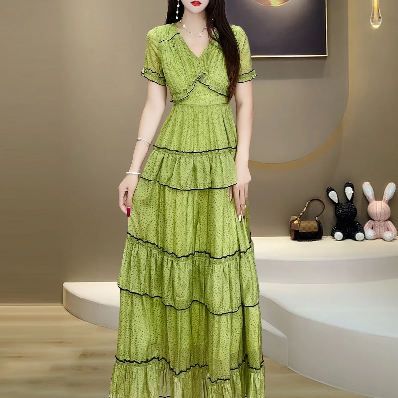 DS23154#法式蕾丝网纱连衣裙女夏2023夏季新款女装名碎花长裙子