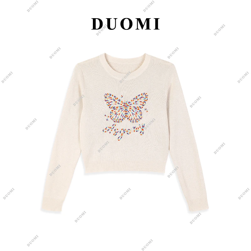 【DUOMI】重工蝴蝶刺绣针织衫毛衣女秋季时尚休闲气质上衣DD-0549