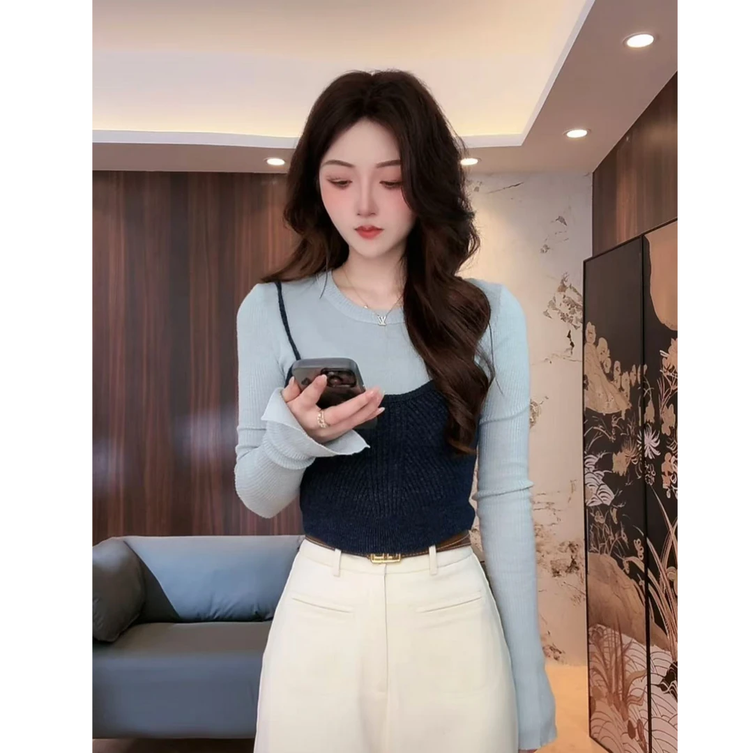 【DUOMI】长袖针织衫秋冬内搭时尚休闲假两件上衣DD-0590