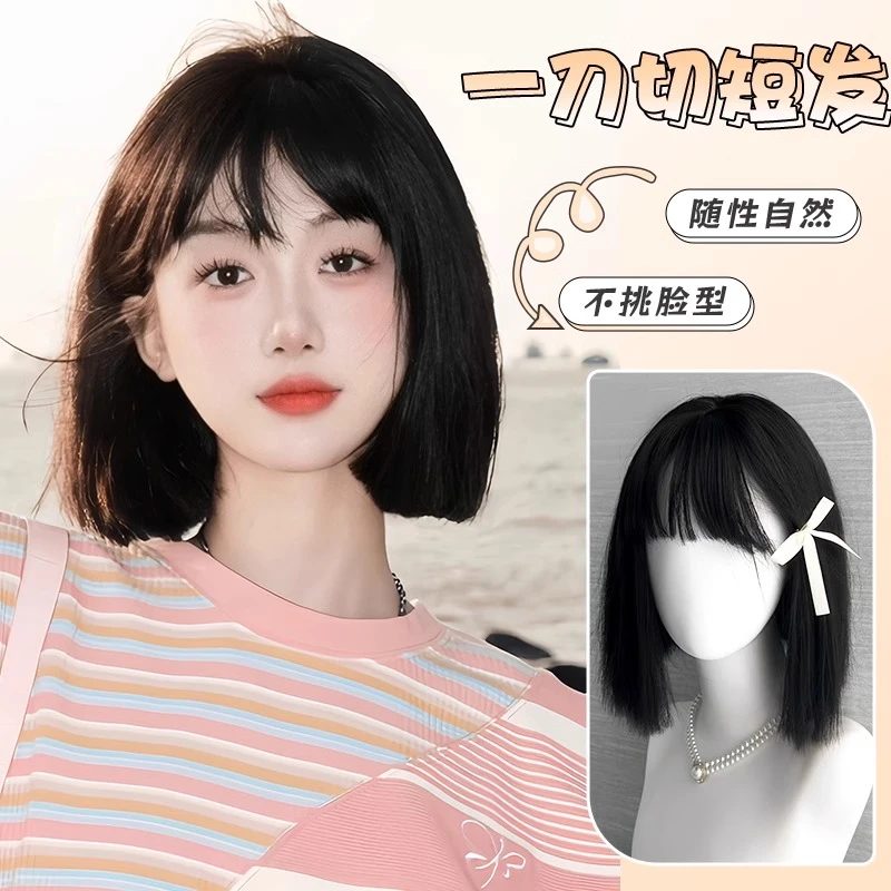 假发女短发自然仿真发全真人发全头套漫画一刀切短直发减龄波波头