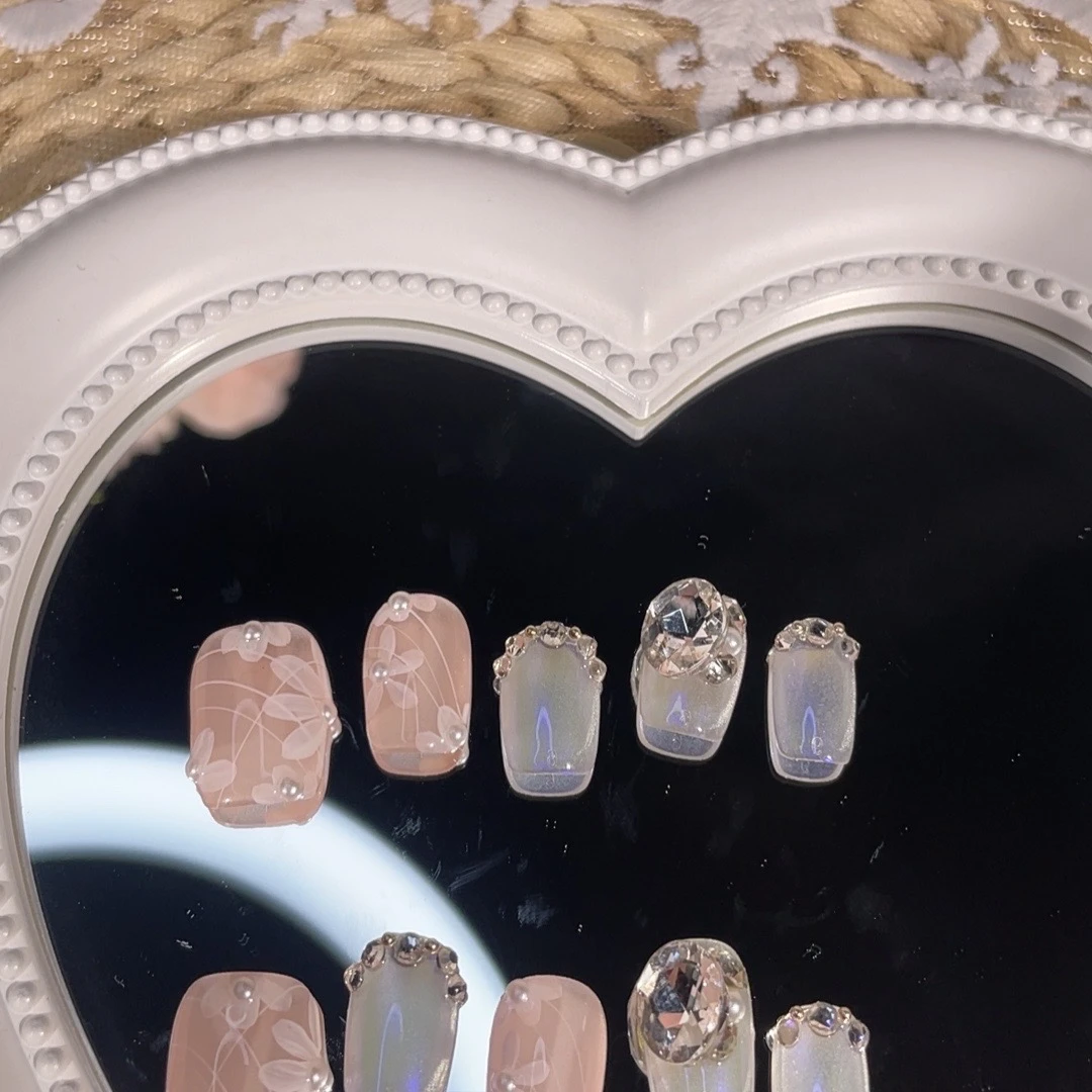 【繁花】花间夏日小清晰轻奢设计腮红显白短款手工穿戴甲