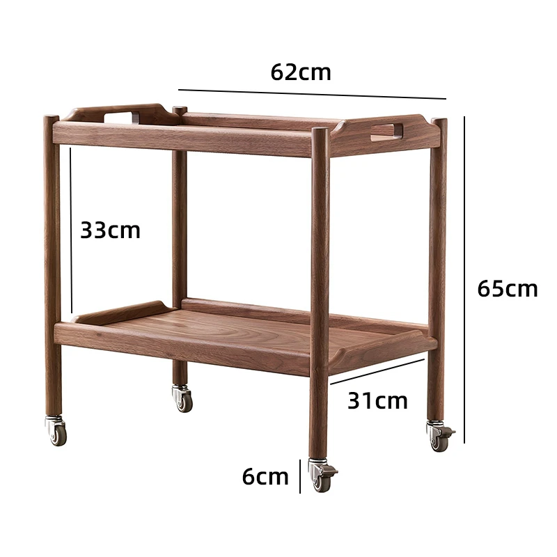 北欧沙发边几实木黑胡桃木可移动小推车茶几边柜