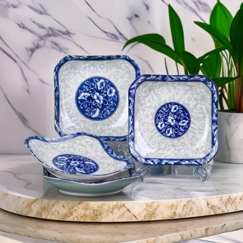 【粉丝福利】6只装8.5英寸青花如意方盘家用网红个性菜盘釉下彩盘