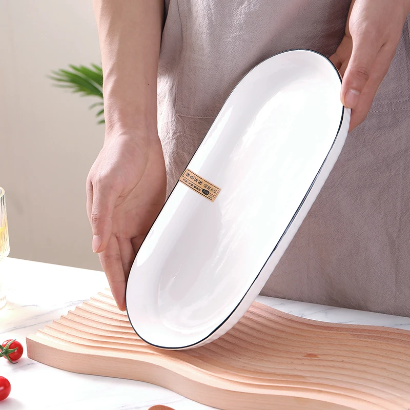 山田烧竖纹12英寸竖纹鱼盘2个装加厚防烫工艺家用大号菜盘日式