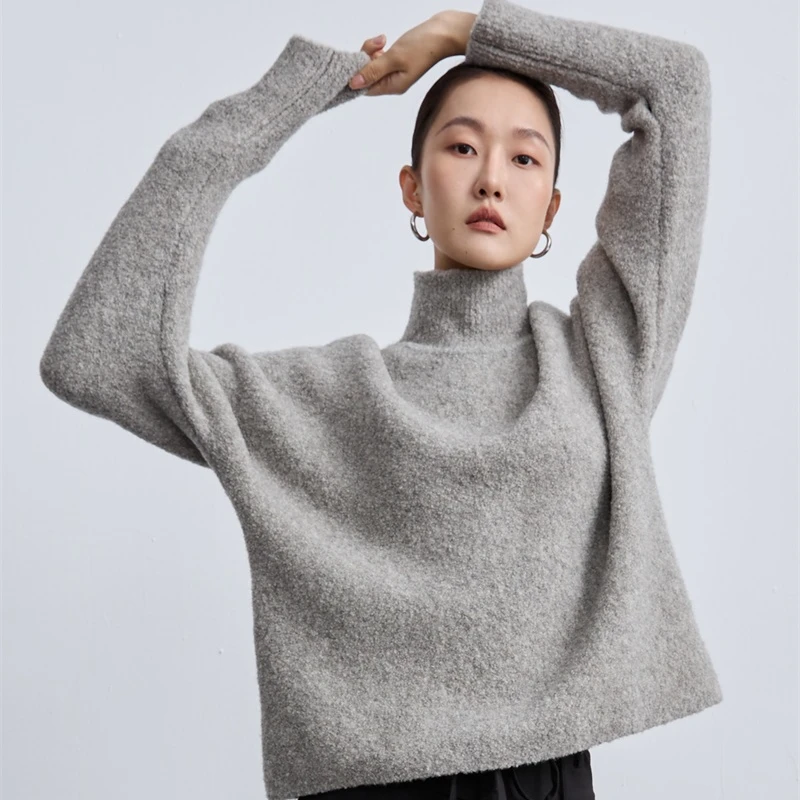 定织羊驼圈圈纱 半高领毛衣女慵懒高级感女小众设计感上衣