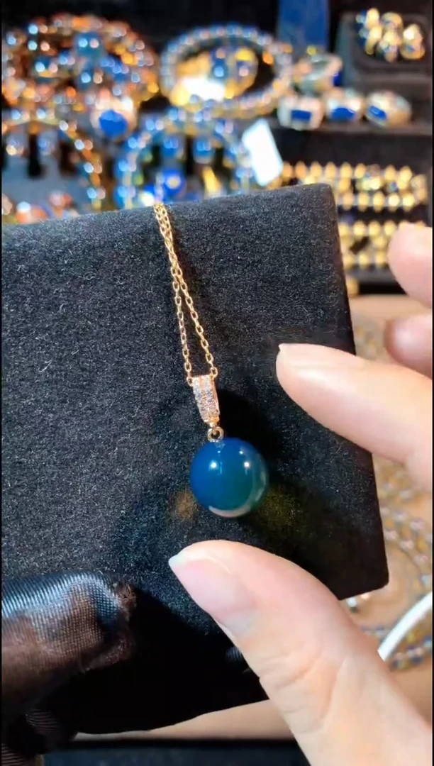【闪购商品】蓝珀珠宝奇石银S925镀金镶嵌13mm+墨西哥蓝珀吊坠